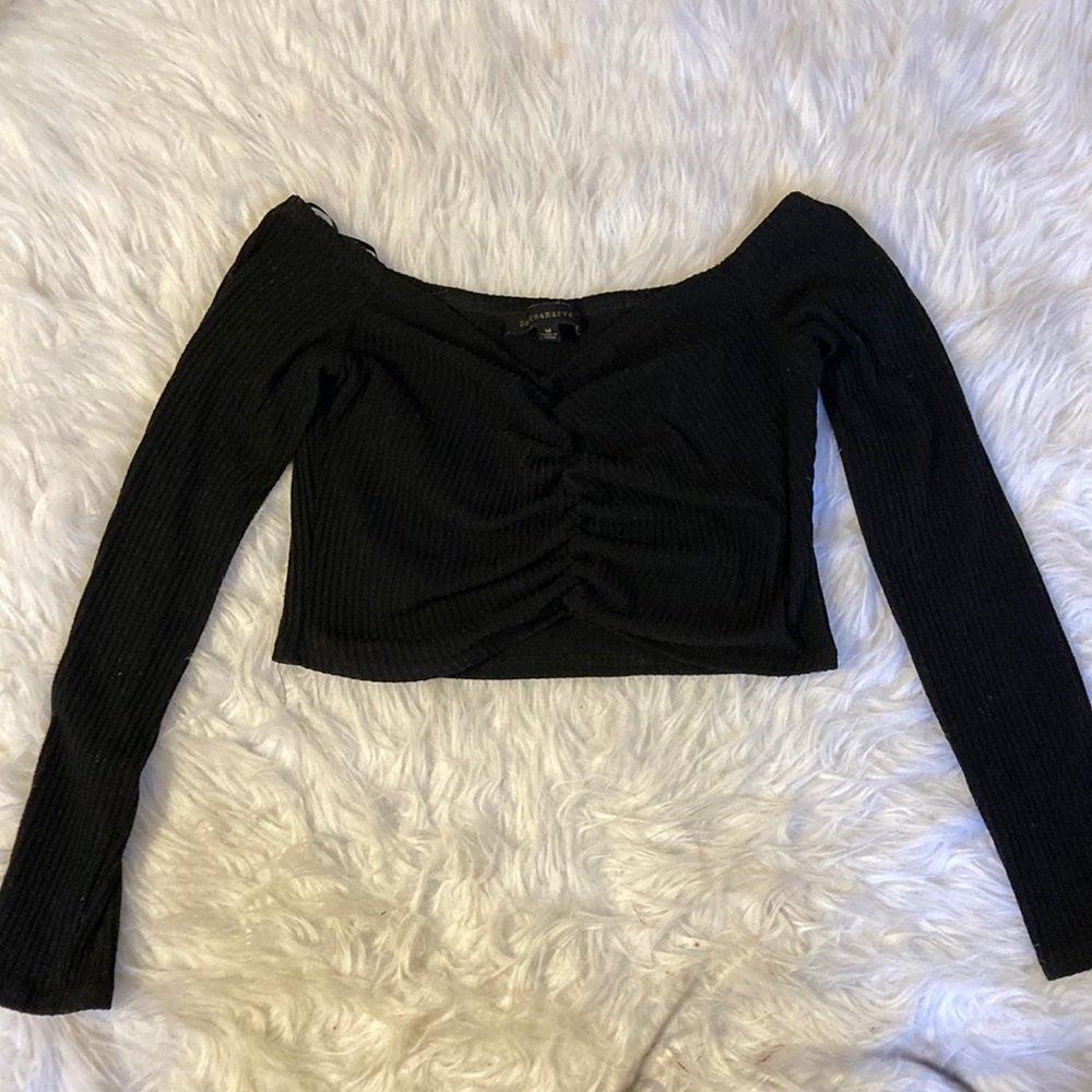 Forever 21 Dance&Marvel Ribbed Ruched Crop Top in Black